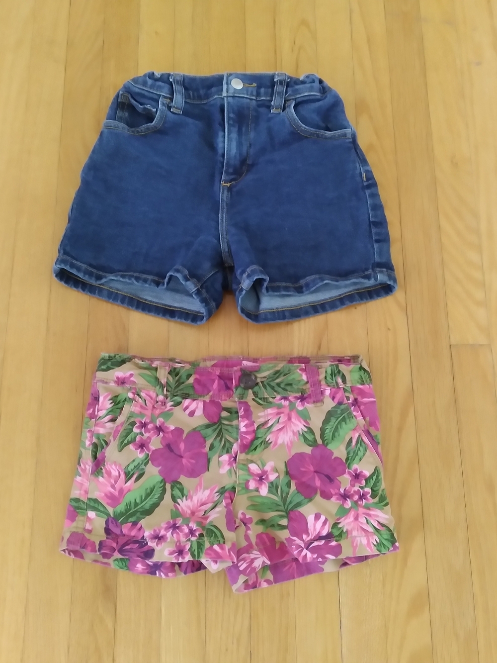 Joe Fresh Blue Denim Shorts & Pink Floral Cotton Shorts